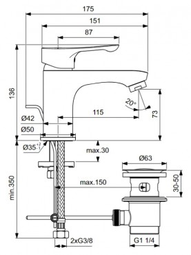 Ideal Standard, Alpha mosdcsaptelep leeresztvel, krm, BC647AA