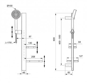 Ideal Standard, Idealrain Alu+ zuhanyszett, fekete, BD586XG