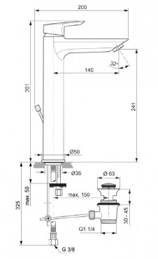 Ideal Standard, Tesi mosdcsaptelep, leeresztvel, krm, A6573AA